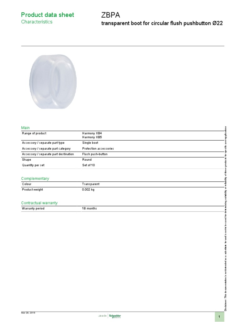 ZBPA Transparent Boot for Pushbuttons | PDF