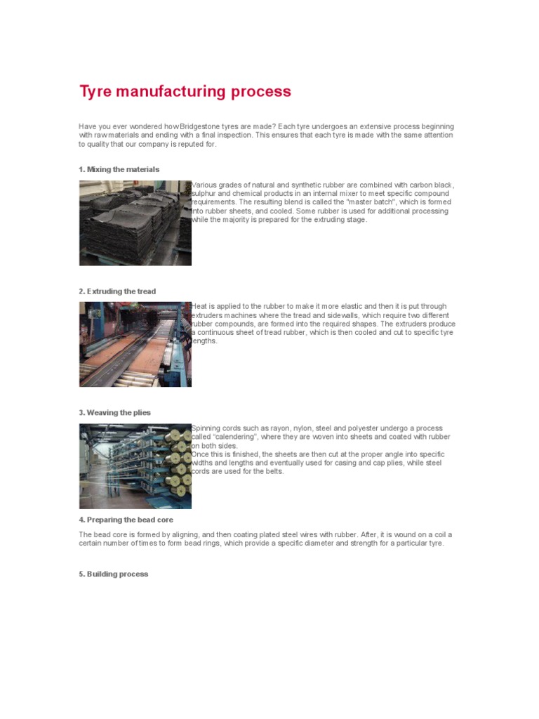 Tyre Manufacturing Process PDF Tire Industrial Processes