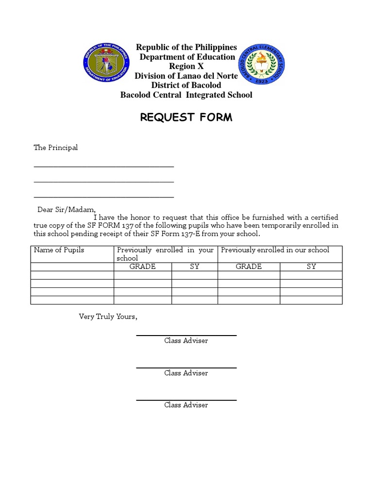 Request form 137 e pdf