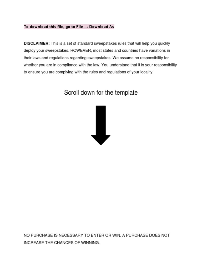 Sweepstakes Rules Template Download Free Pdf Email Spam Social