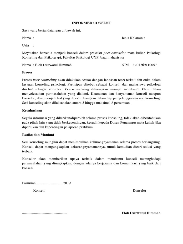 Contoh Informed Consent Konseling | PDF