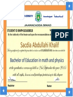 Sacdia Abdullahi Khalif: Bachelor of Education in Math and Physics