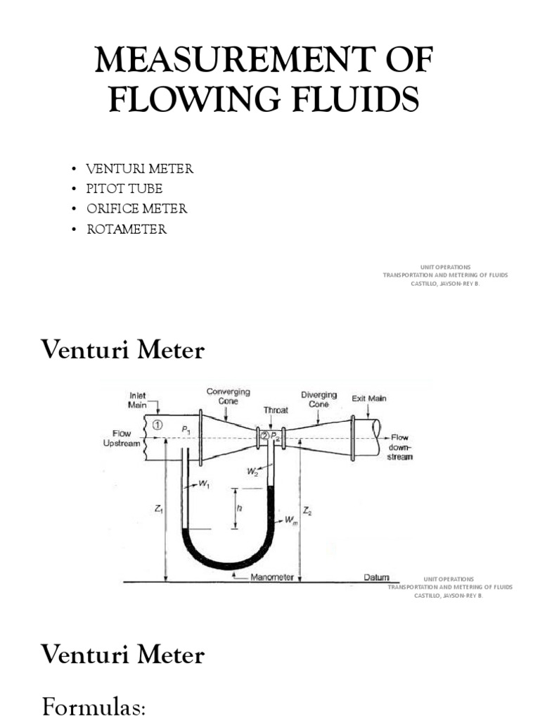 Measurement of Flowing Fluids: - Venturi Meter - Pitot Tube - Orifice ...
