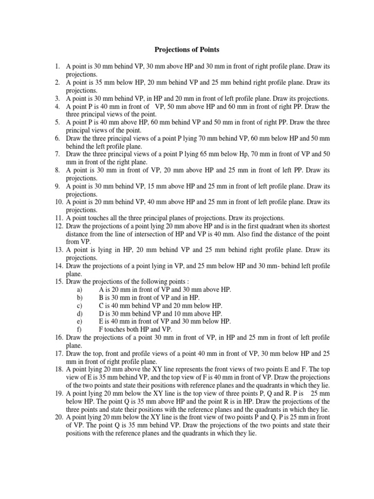 Problems On Projection of Points PDF Cartesian Coordinate System