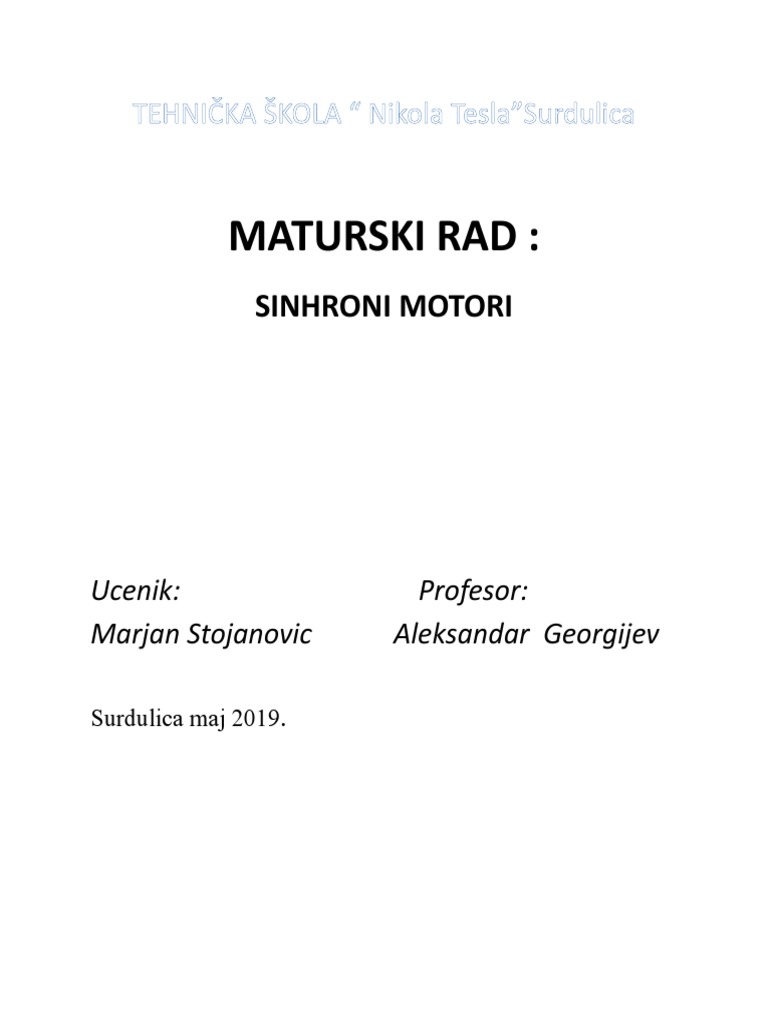 Maturski Rad:: Sinhroni Motori | PDF | Power (Physics) | Propulsion