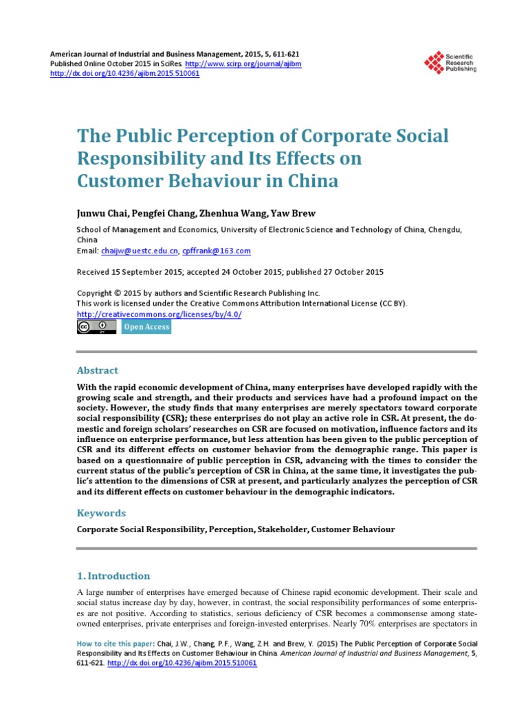 The Public Perception of Corporate Social Responsibility and Its ...