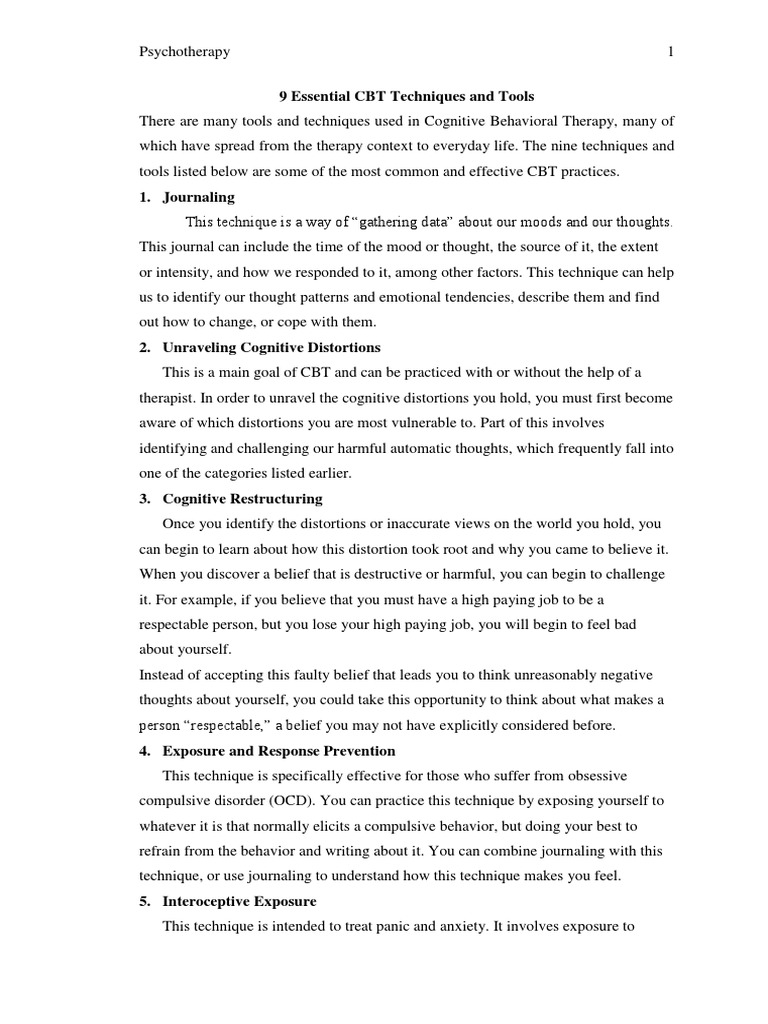Essential CBT Techniques and Tools | PDF | Cognitive Behavioral Therapy ...