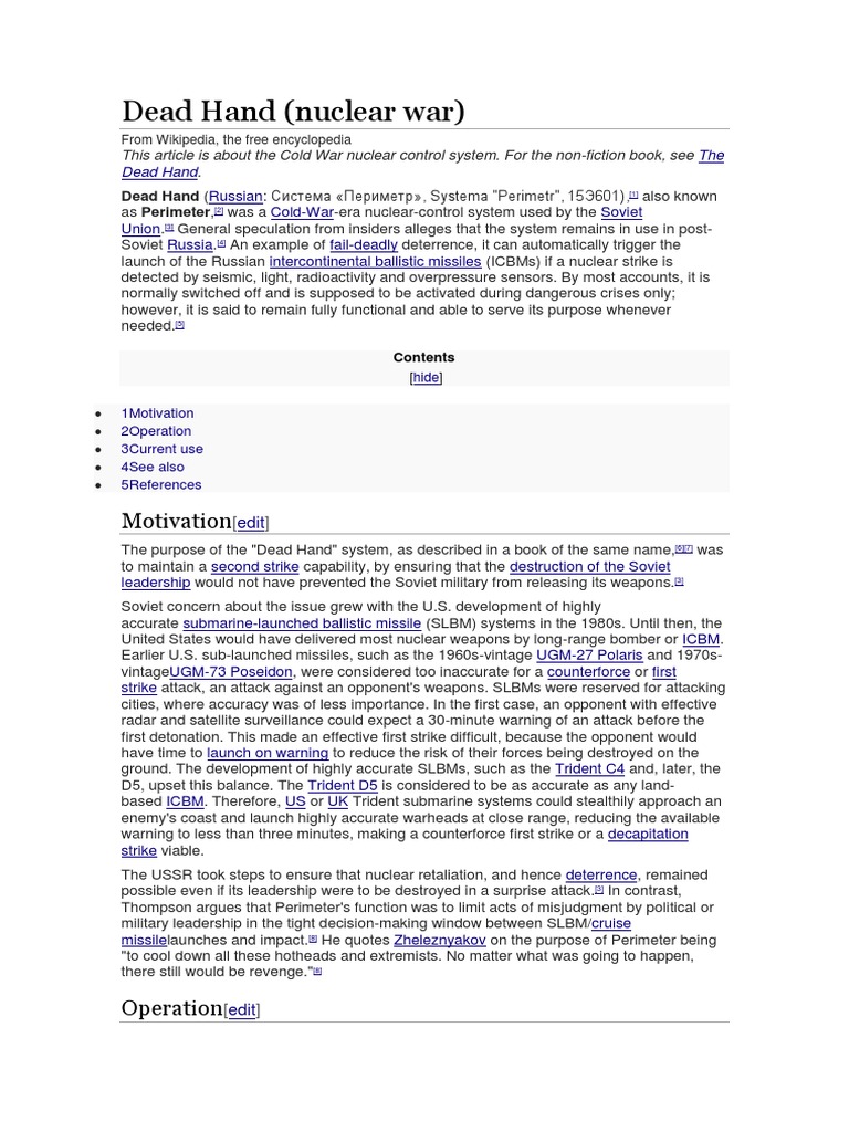 Dead Hand (Nuclear War) Motivation PDF Warfare Military Science