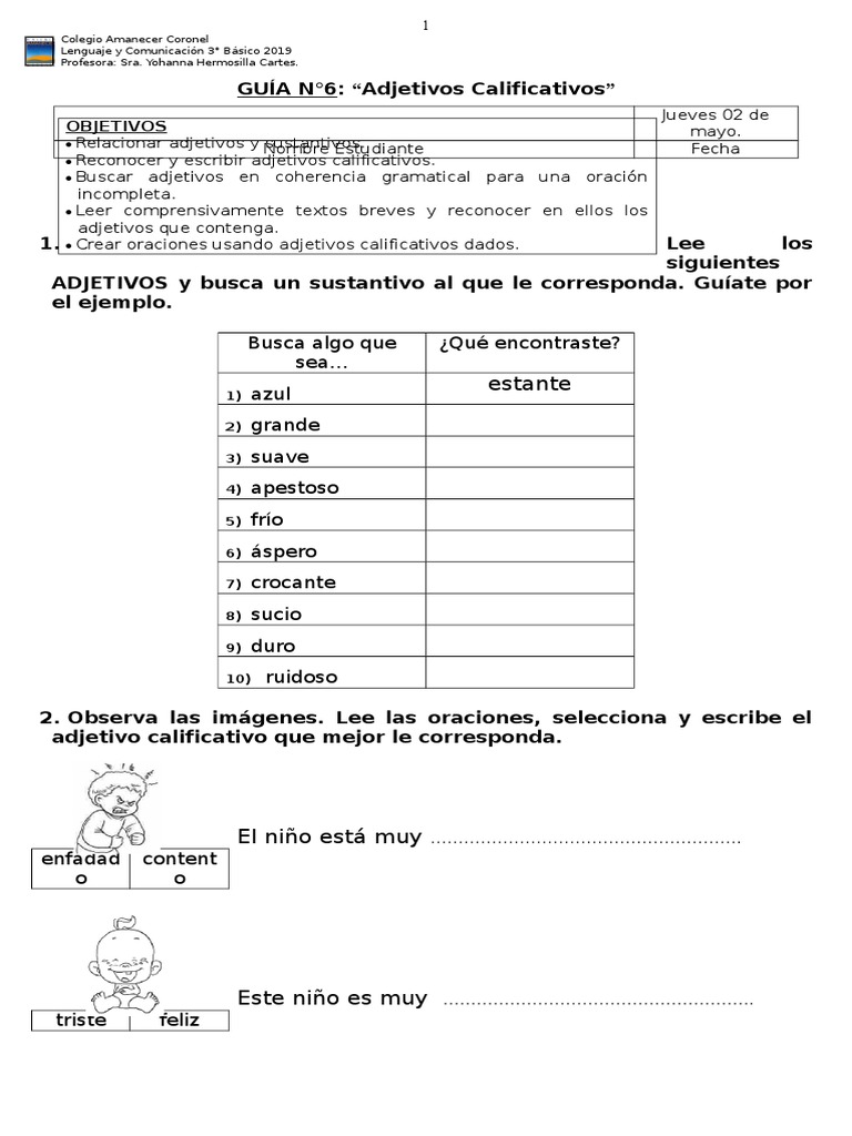 Guía Adjetivo Calificativo Adjetivo Tipología Lingüística