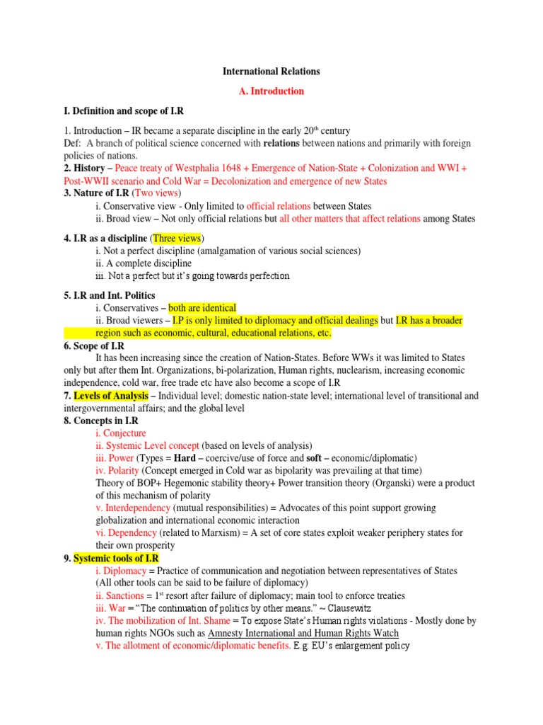 Overview of International Relations Concepts | PDF | National Interest ...