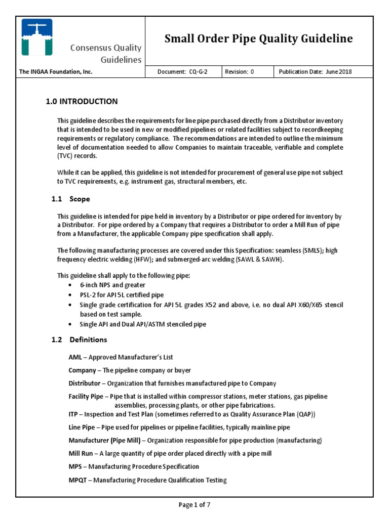 Small Order Pipe Quality Guidelines | PDF | Pipe (Fluid Conveyance ...