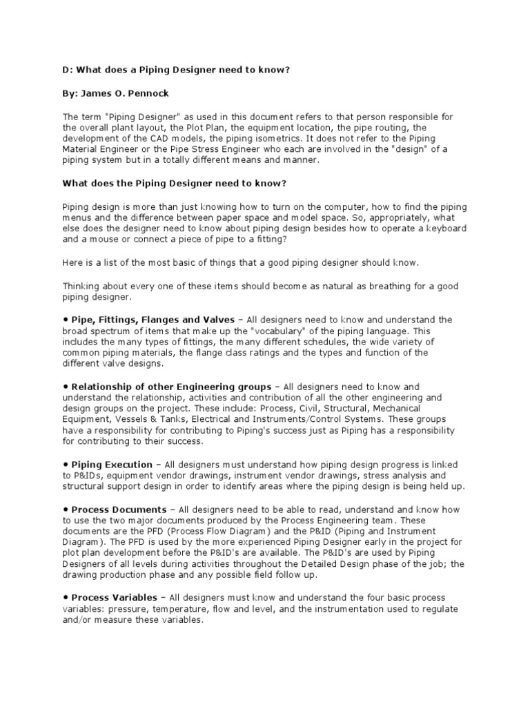 Piping Designers Need To Know | PDF | Pipe (Fluid Conveyance) | Engineering