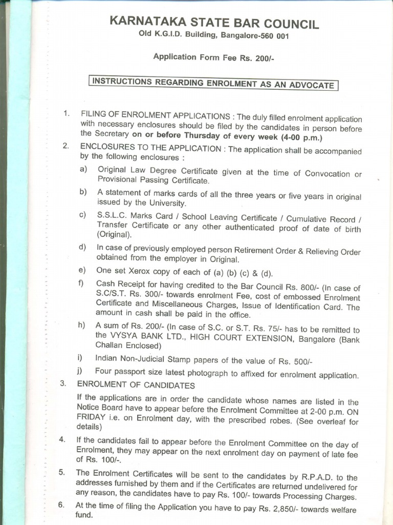 Karnataka Bar Council Enrollment Date