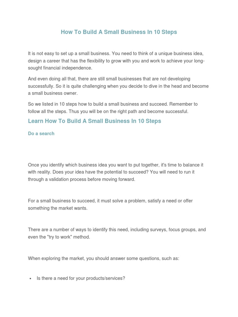 10 Steps to Build a Small Business | PDF | Small Business | Business
