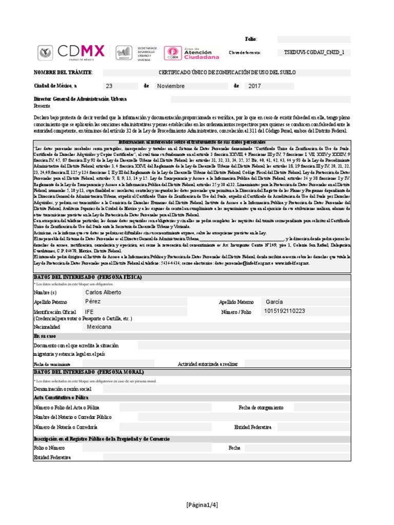 Formato Certificado de Zonificacion y Uso de Suelo