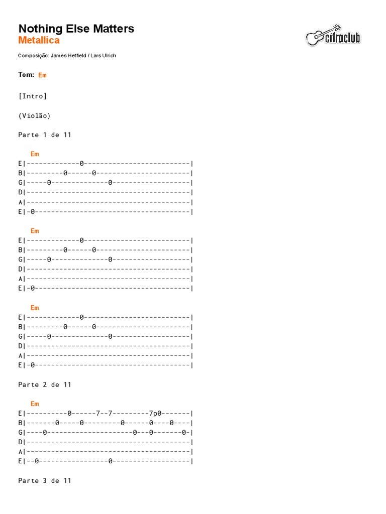Super Partituras - One v.10 (Metallica), com cifra