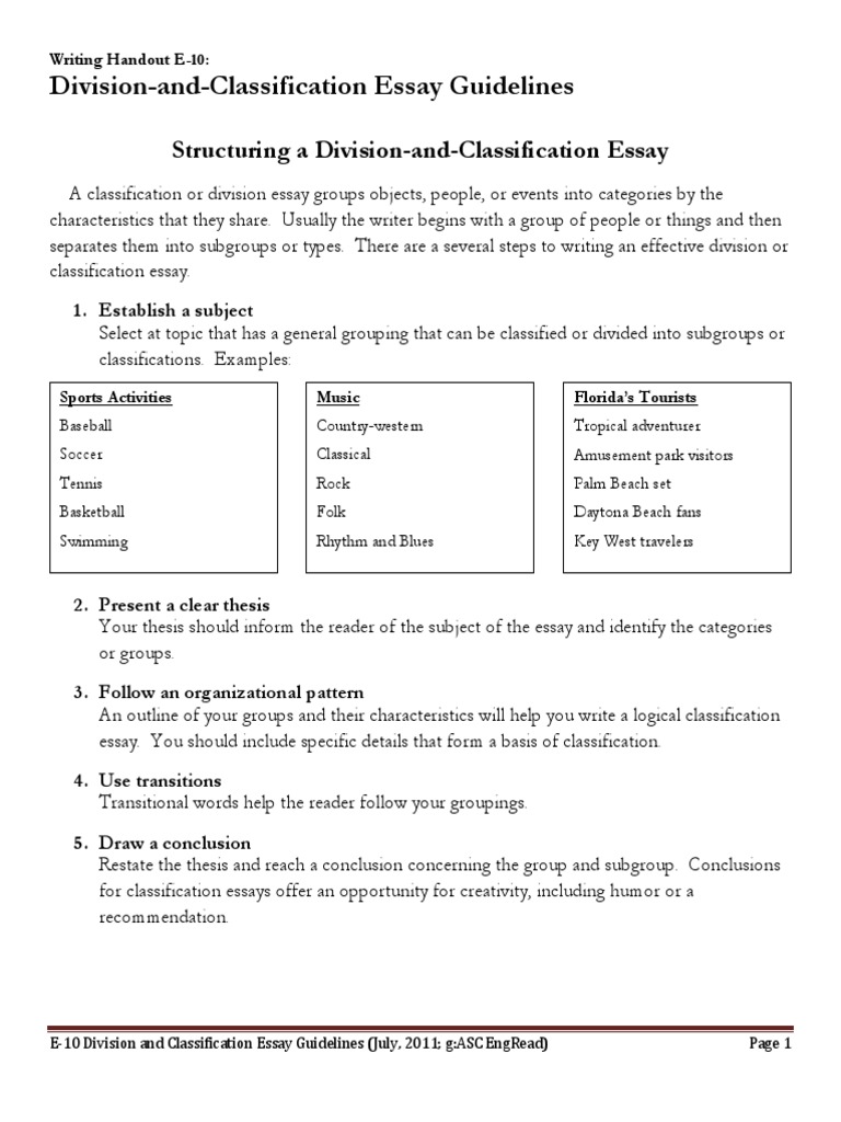 how to write a division classification essay