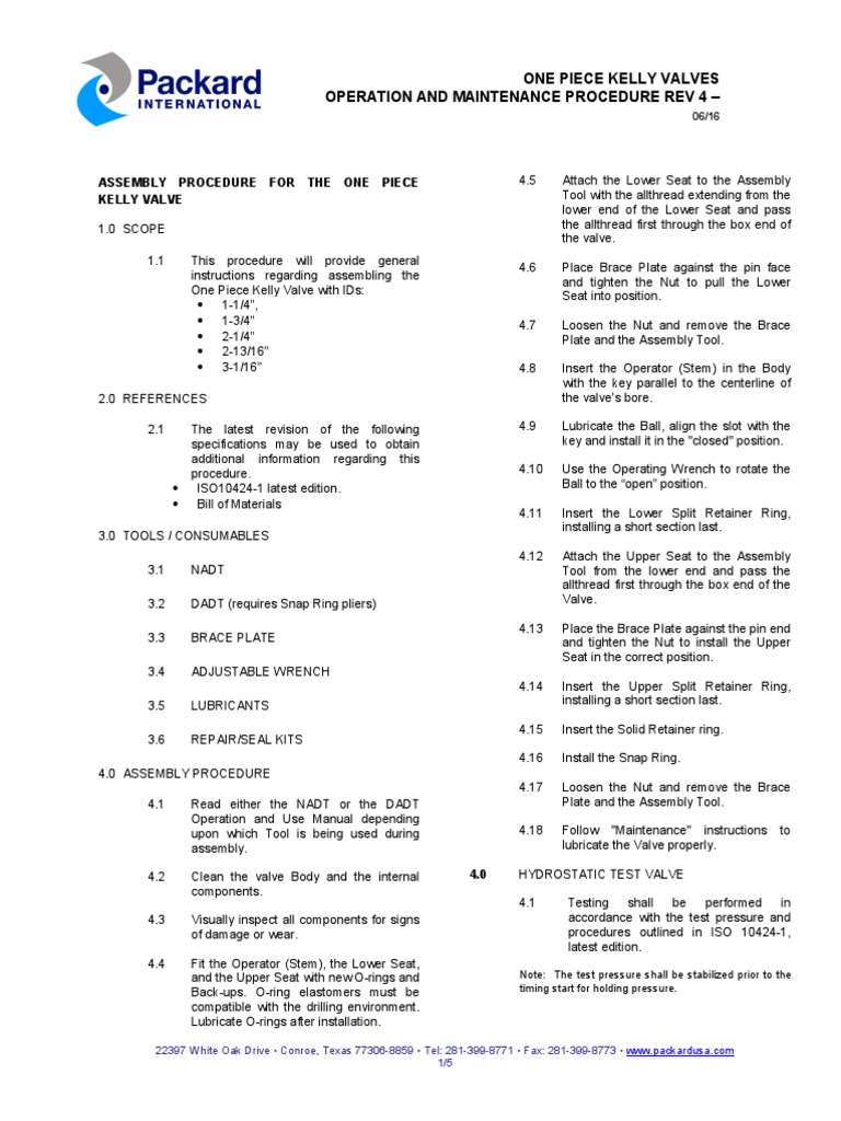 One Piece Kelly Valve Assembly Guide | PDF | Valve | Nut (Hardware)