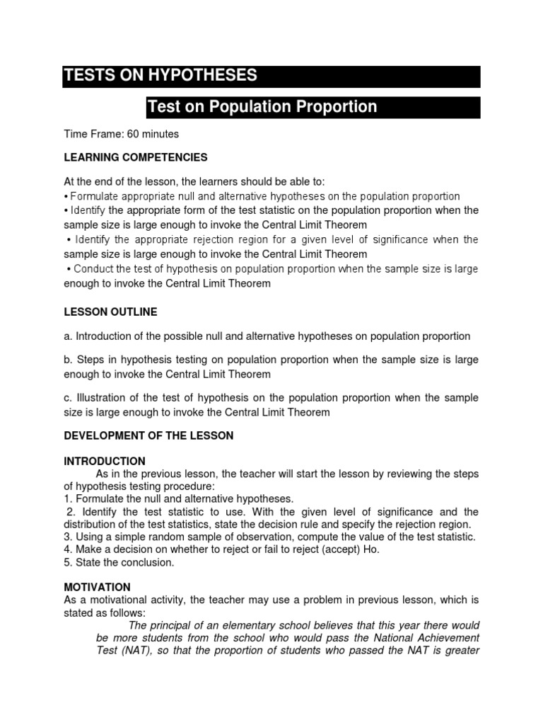 Hypothesis Testing for Proportions Guide | PDF | Statistical Hypothesis ...
