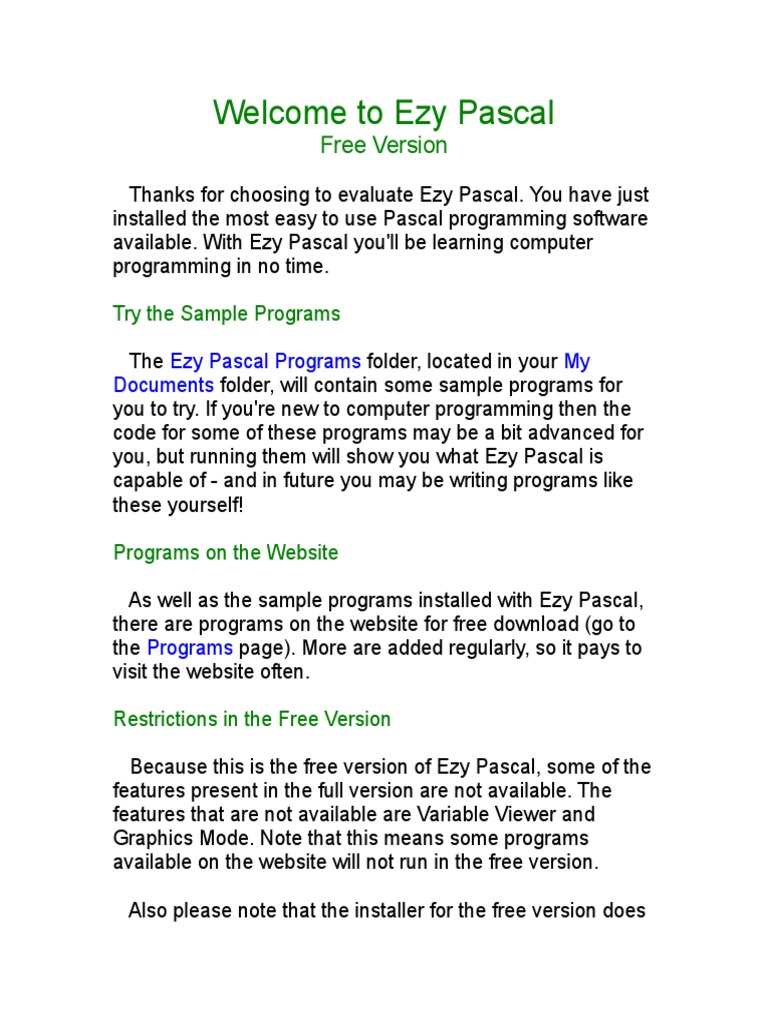 Welcome To Ezy Pascal Free Version | PDF