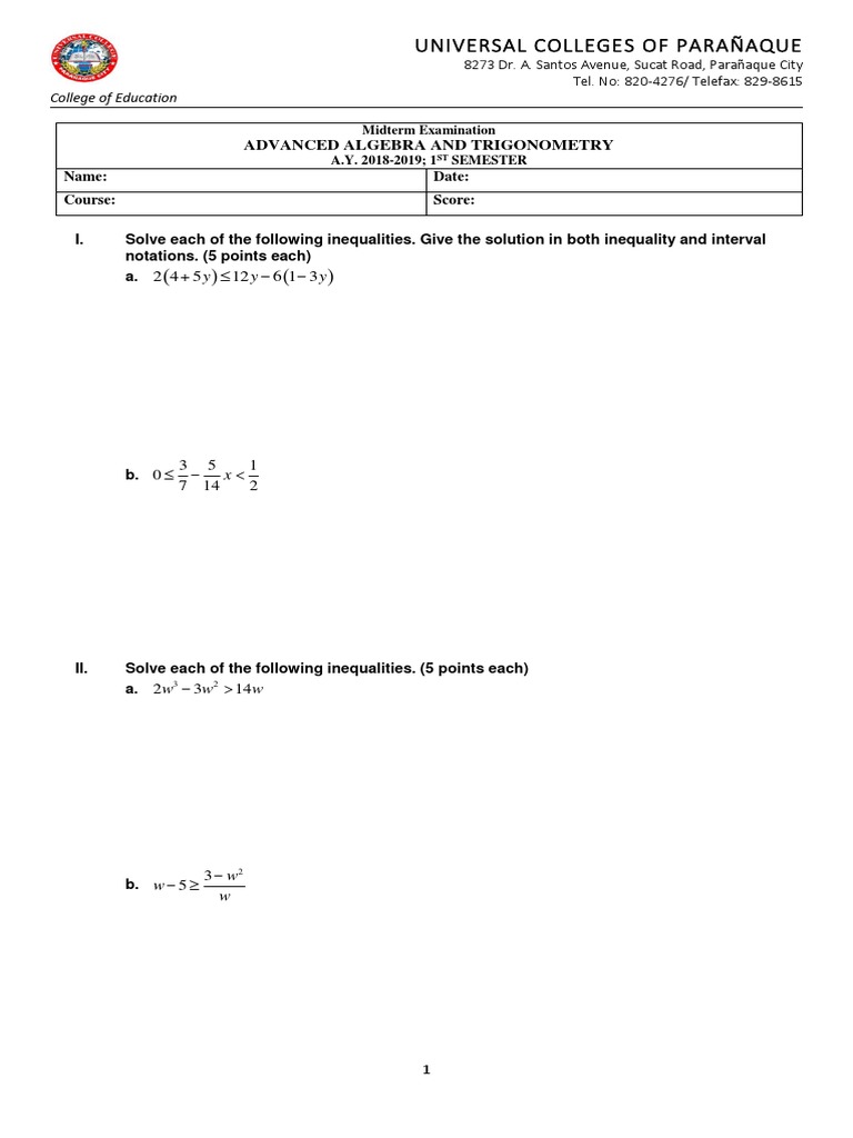Universal Colleges of Parañaque: Advanced Algebra and Trigonometry ...