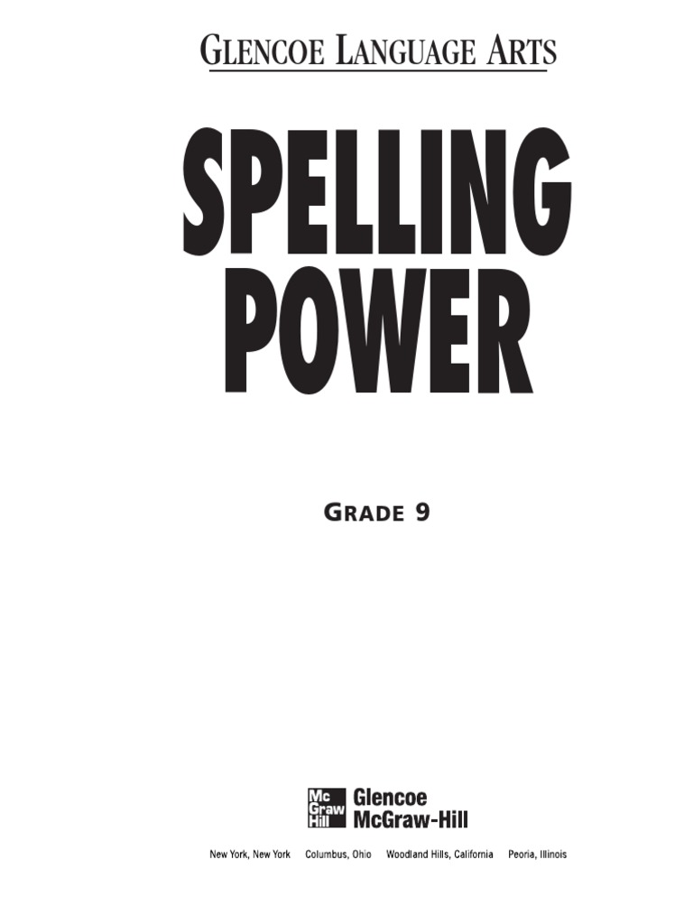 Spelling Power Workbook, Grade 9 Glencoe PDF Linguistics Semiotics