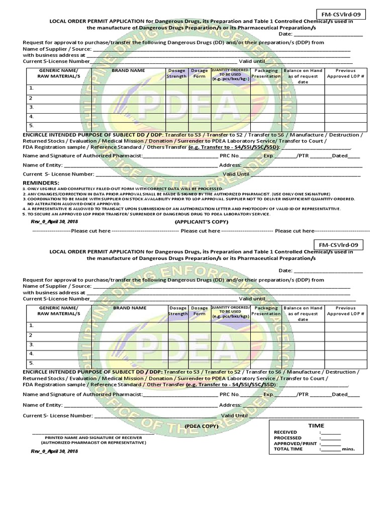 Local Order Permit Application for DD | PDF | Food And Drug ...