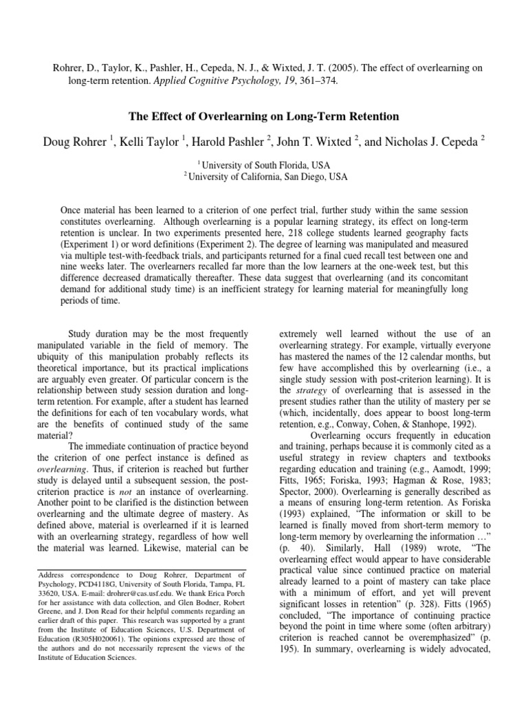 The Effect of Overlearning On Long-Term Retention | PDF | Recall ...