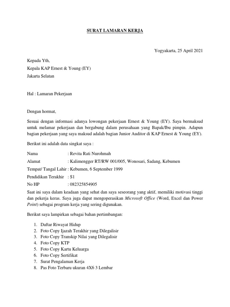 50 Contoh Surat Lamaran Kerja Wps Berbagi Resep
