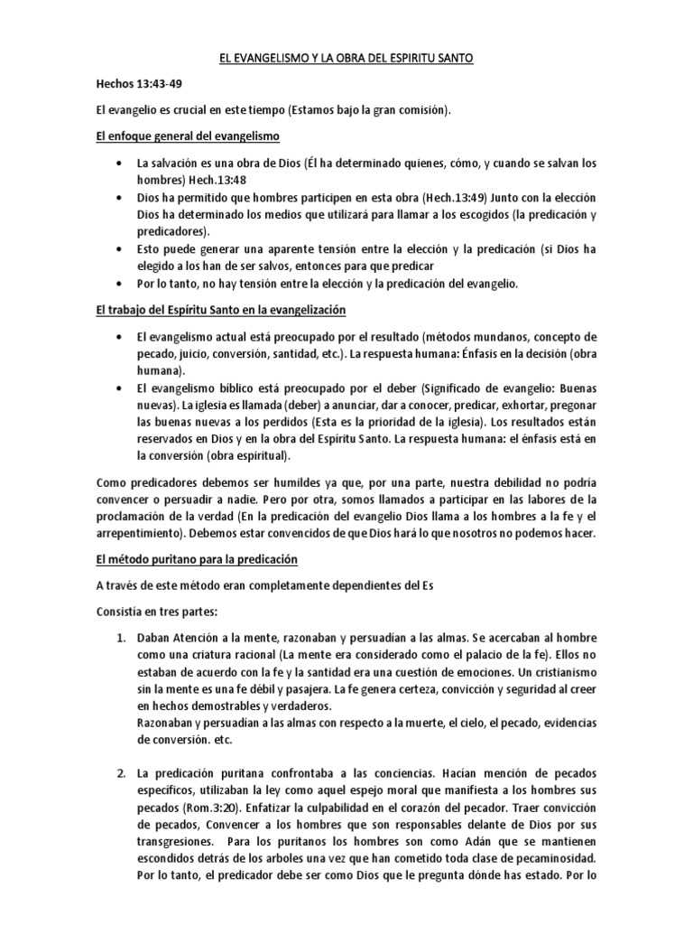 El Evangelismo y La Obra Del Espiritu Santo | PDF | Pecado | Evangelización