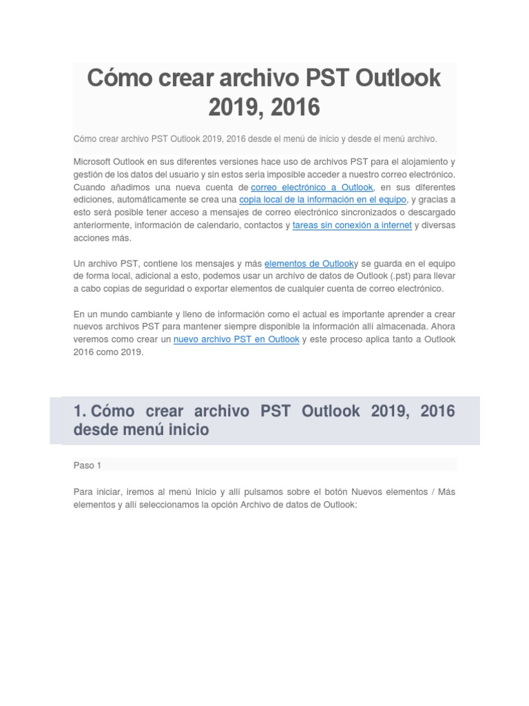 Cómo Crear Archivo PST Outlook 2019, 2016 Desde Menú Inicio | PDF | Archivo  de computadora | Ventana (informática)