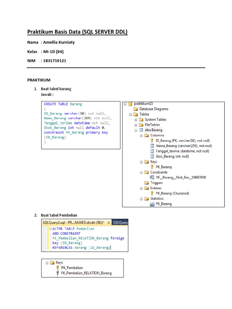 Praktikum SQL Server DDL Mahasiswa | PDF