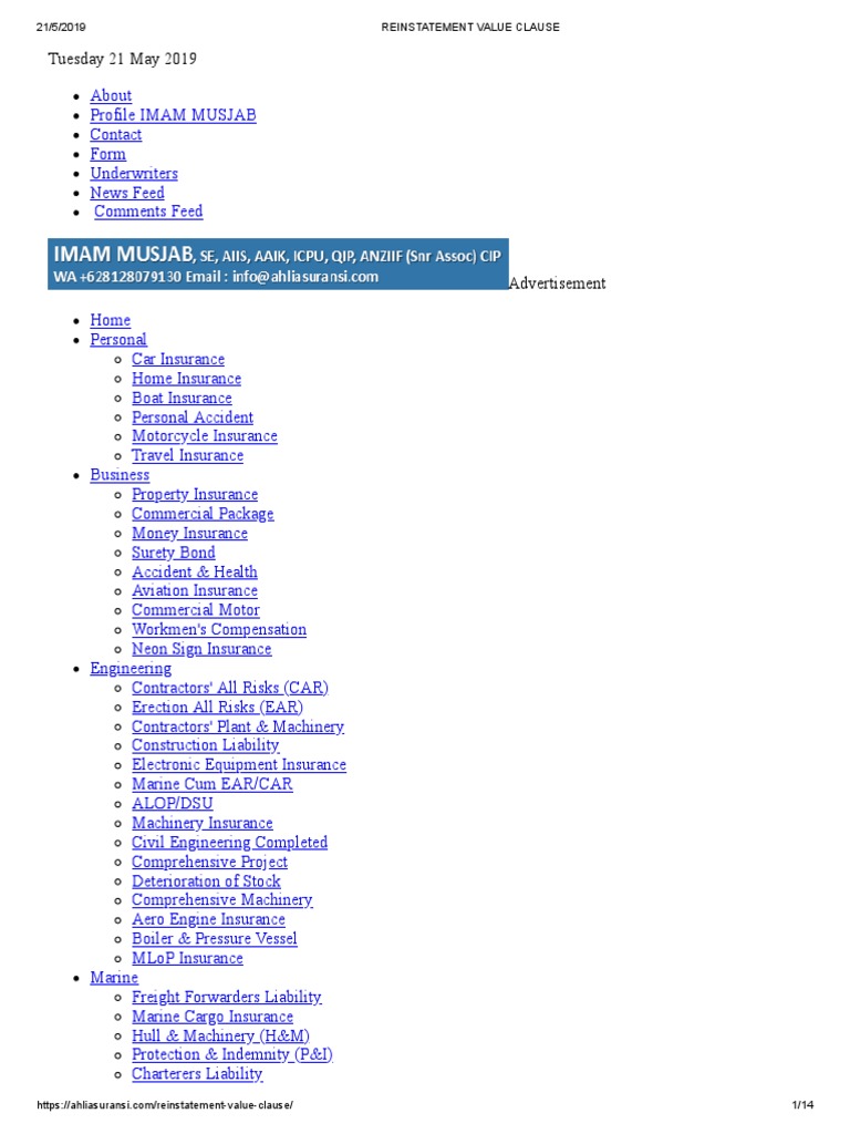 Reinstatement Value Clause | PDF | Liability Insurance | Insurance