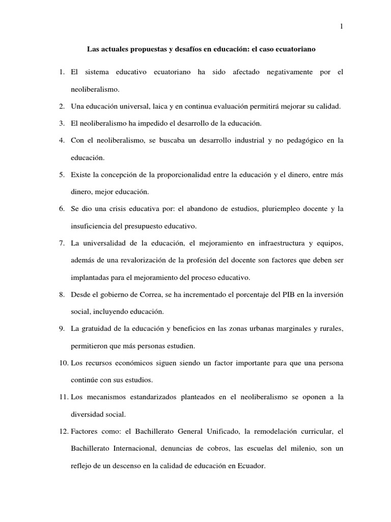 Desafíos de la educación en Ecuador | PDF | Ecuador | Neoliberalismo