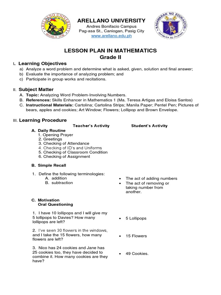 Grade 2 Word Problem Lesson Plan | PDF | Question | Multiplication
