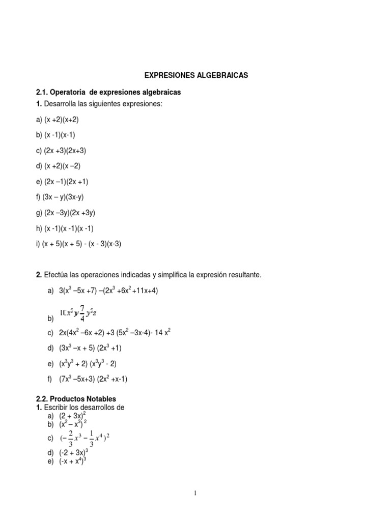Ejercicios de Expresiones Algebraicas | PDF | Métodos y materiales de ...