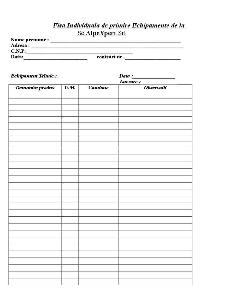 Fisa de Intrare Echipament | PDF