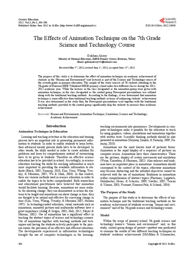 The Effect of Animation Techniques On Seven Grade Science | PDF ...