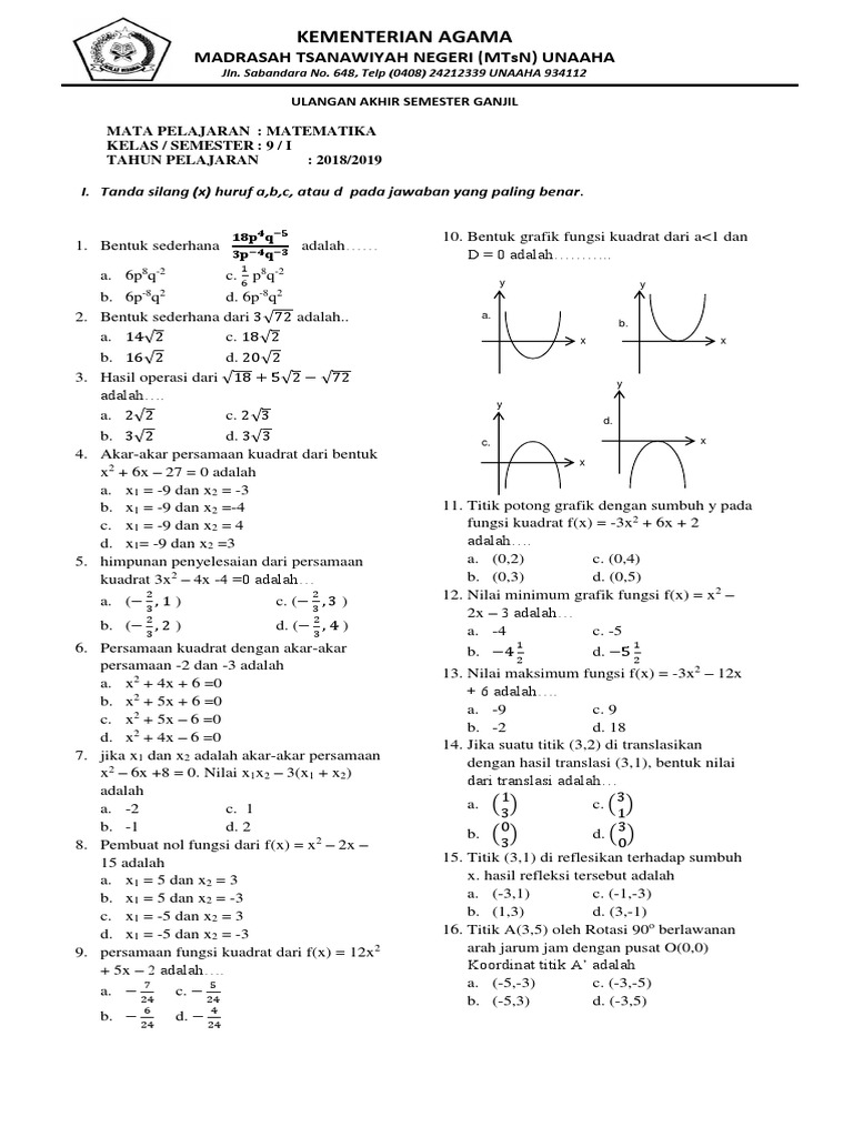 Soal Matematika Ix