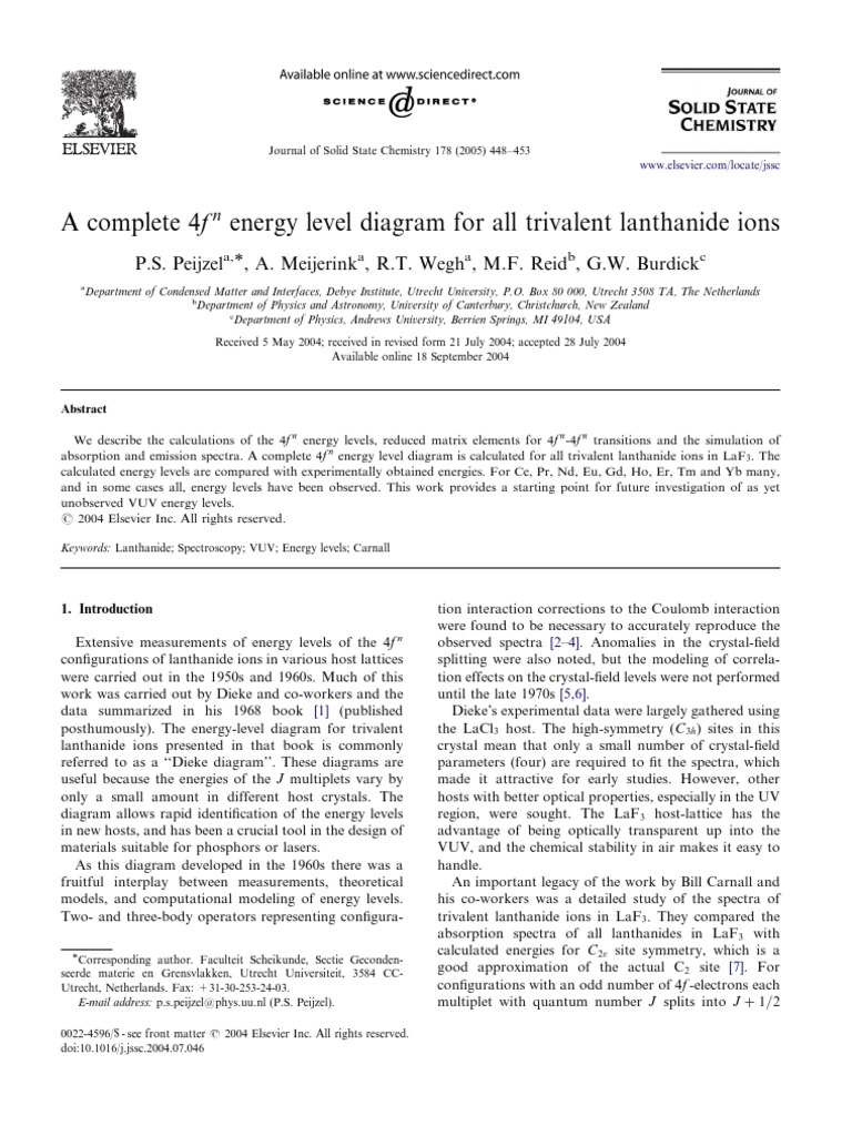 Complete 4f n Energy Levels of Lanthanides | PDF | Energy Level ...