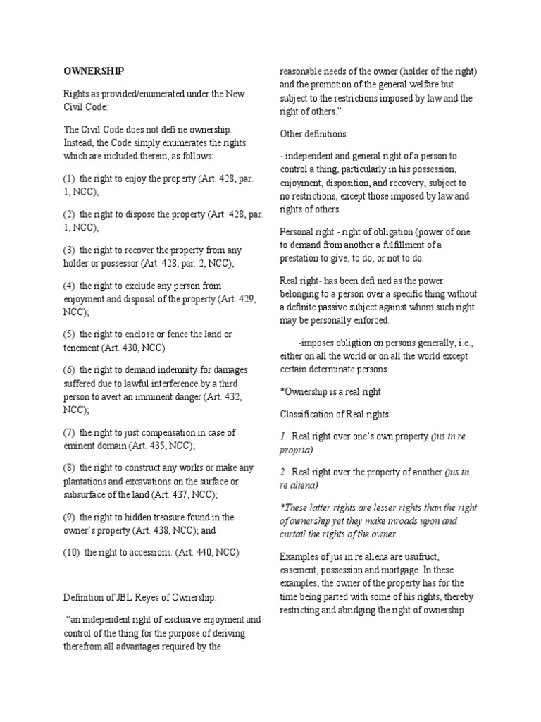 Ownership Rights Under Civil Code | PDF | Ownership | Property