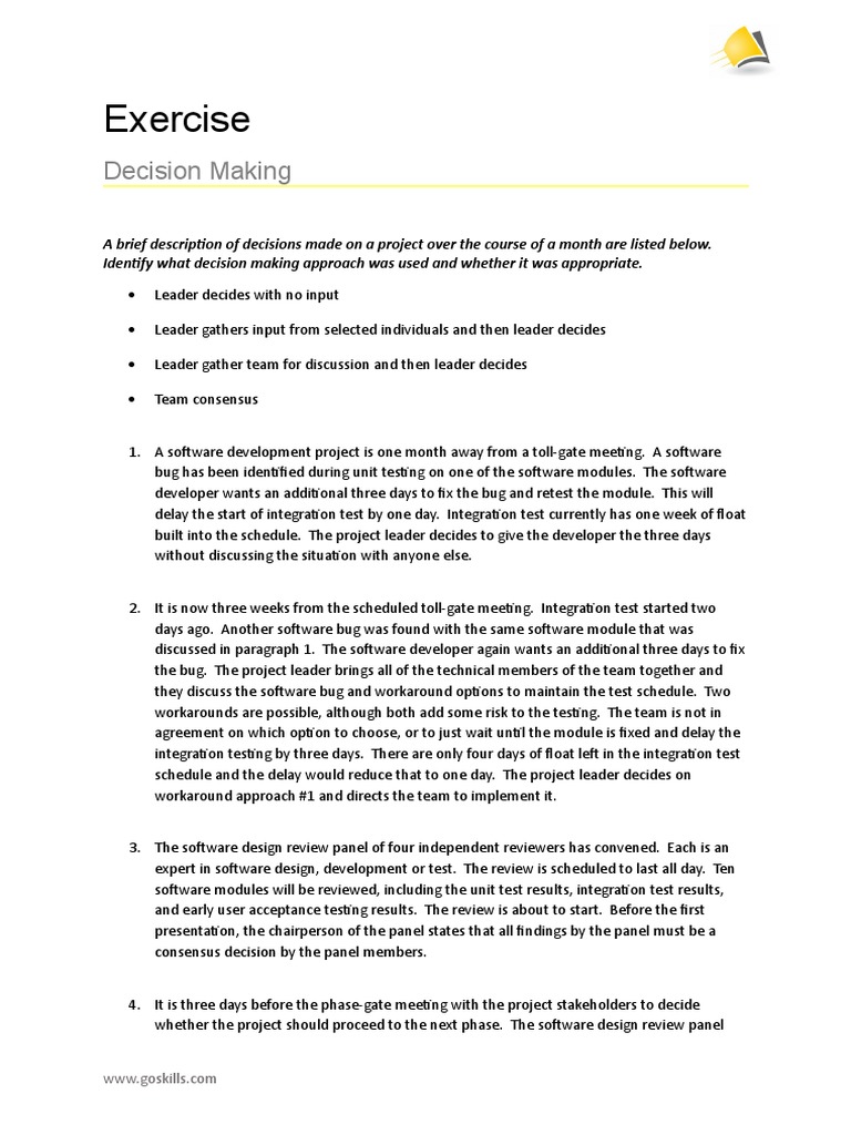 Project Decision Making Analysis | PDF | Consensus Decision Making ...