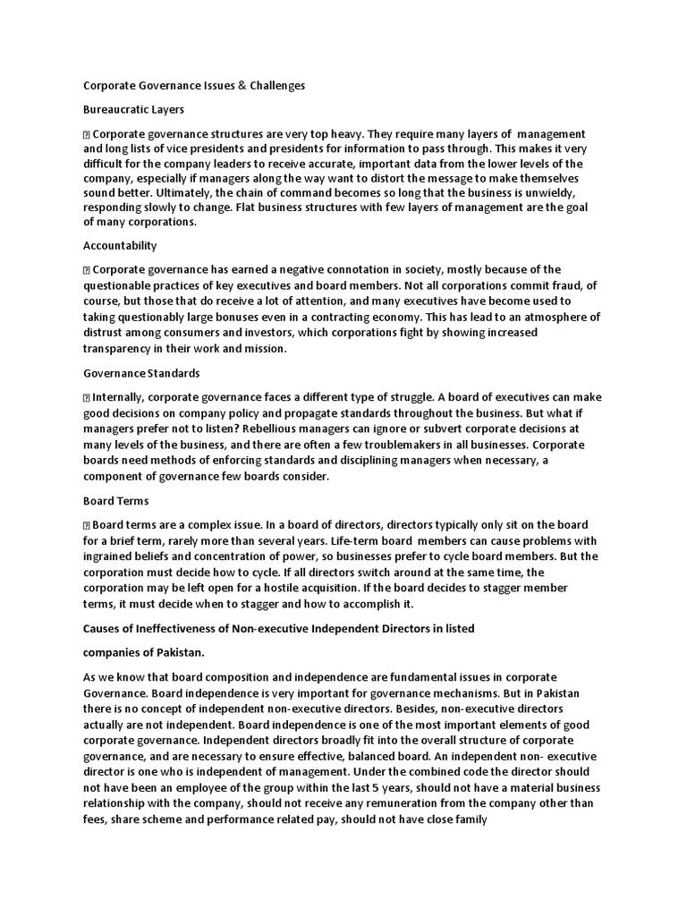 Corporate Governance Challenges in Pakistan | PDF | Audit | Board Of ...