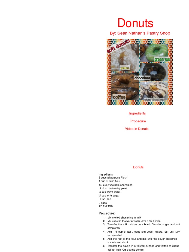 Donuts: By: Sean Nathan 'S Pastry Shop | PDF | Doughnut | Chocolate