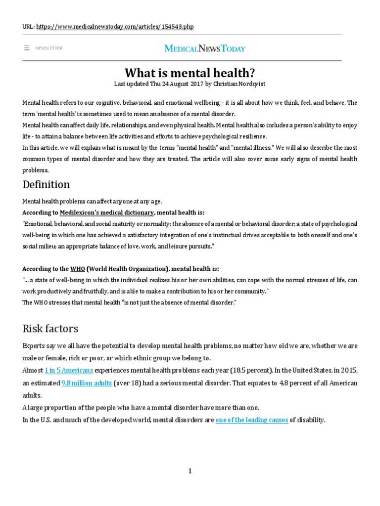 What Is Mental Health?: Risk Factors | PDF | Anxiety Disorder | Mental ...