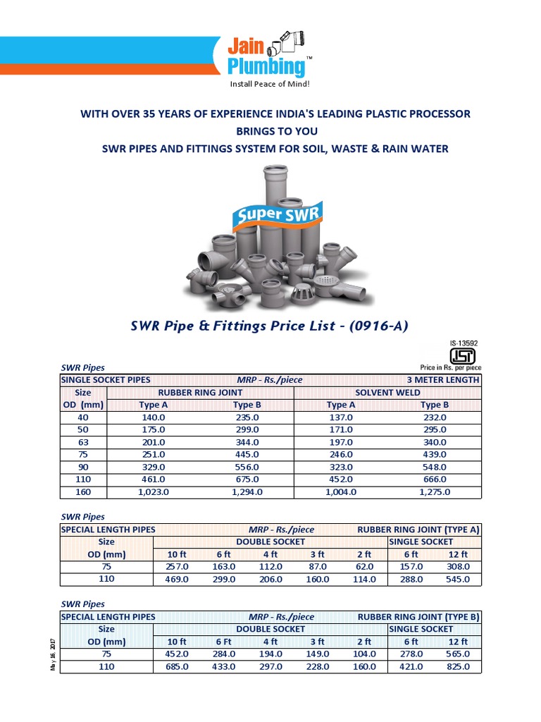 Jain SWR Pipes Price List | PDF | Pipe (Fluid Conveyance) | Taxes