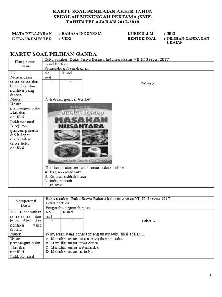 Contoh Soal Essay Buku Fiksi Dan Non Fiksi Kelas 7 Sketsa