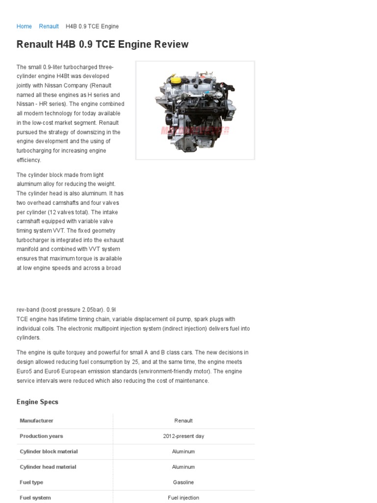 Renault H4B 0.9 TCE Engine Overview | PDF | Internal Combustion Engine ...
