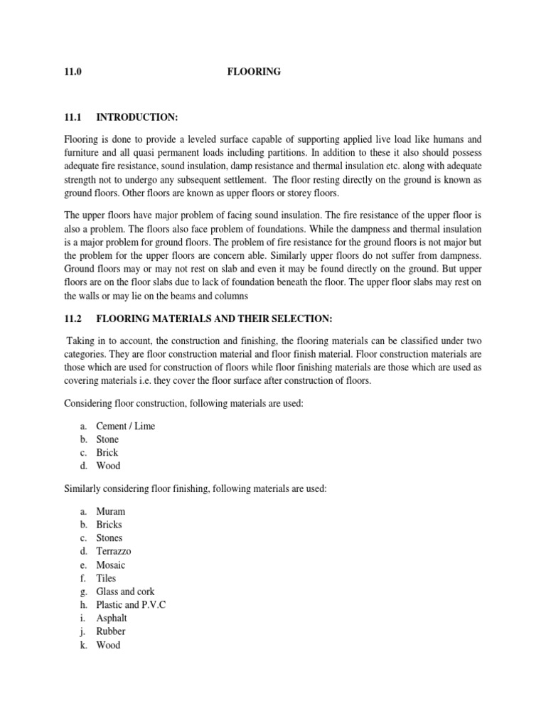 Flooring Materials in Building Construction | PDF | Flooring | Concrete