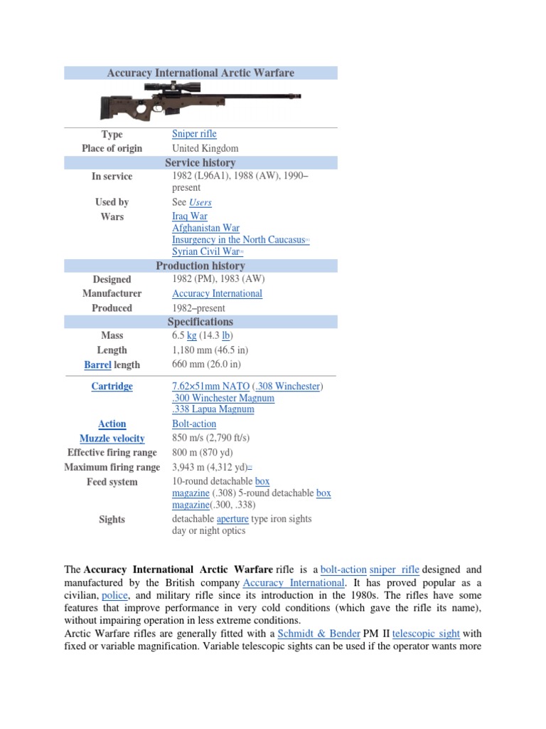 Accuracy International Arctic Warfare Firearms Projectile Weapons